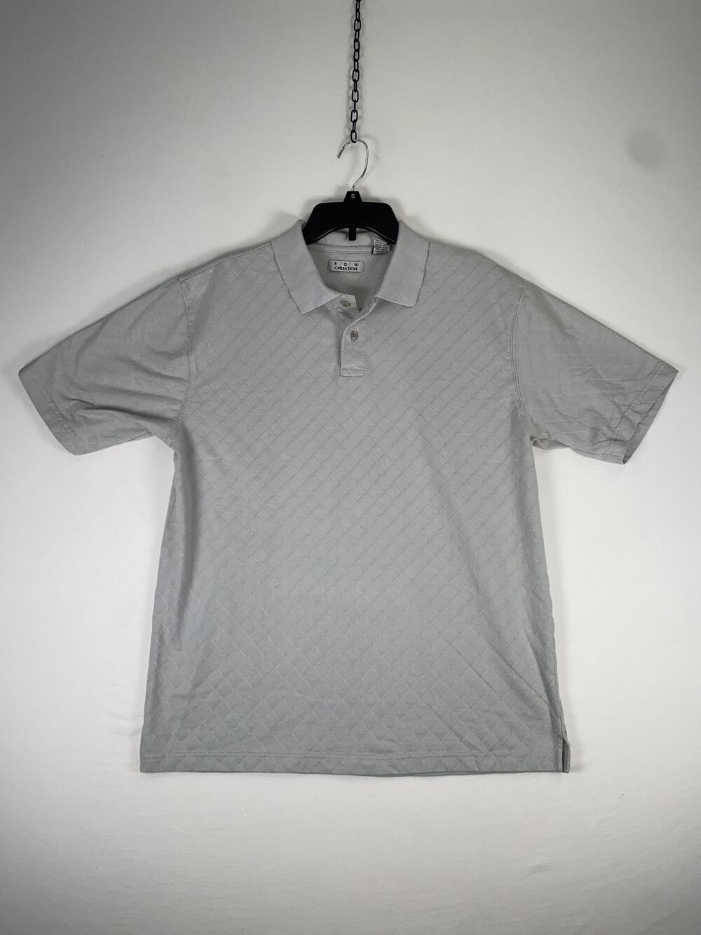 Ron Chereskin Polo Shirt Mens Large Gray Argyle Diamond Short Sleeve Casual